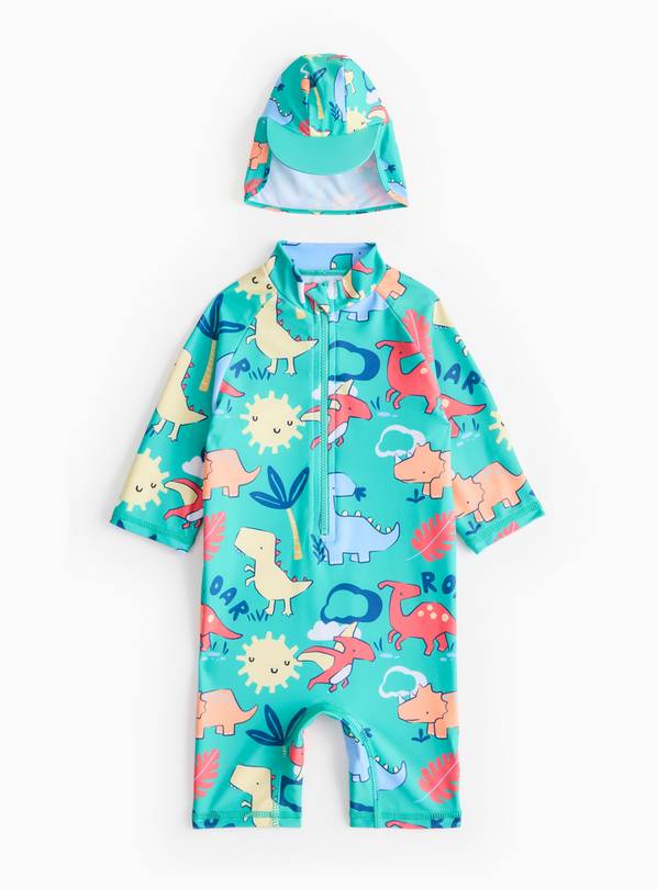 Blue Dino Print Sunsafe Swimsuit & Keppi Hat Set 2-3 years